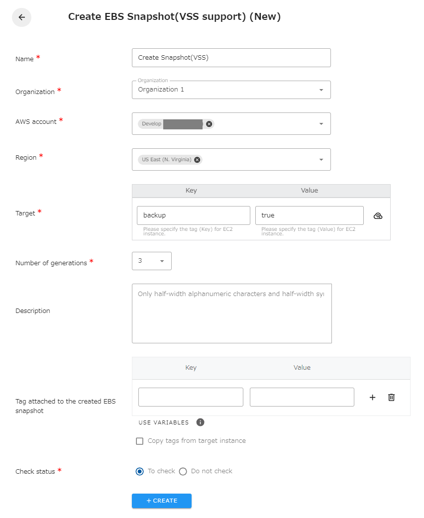 Create EBS snapshot (VSS support) opswitch Support