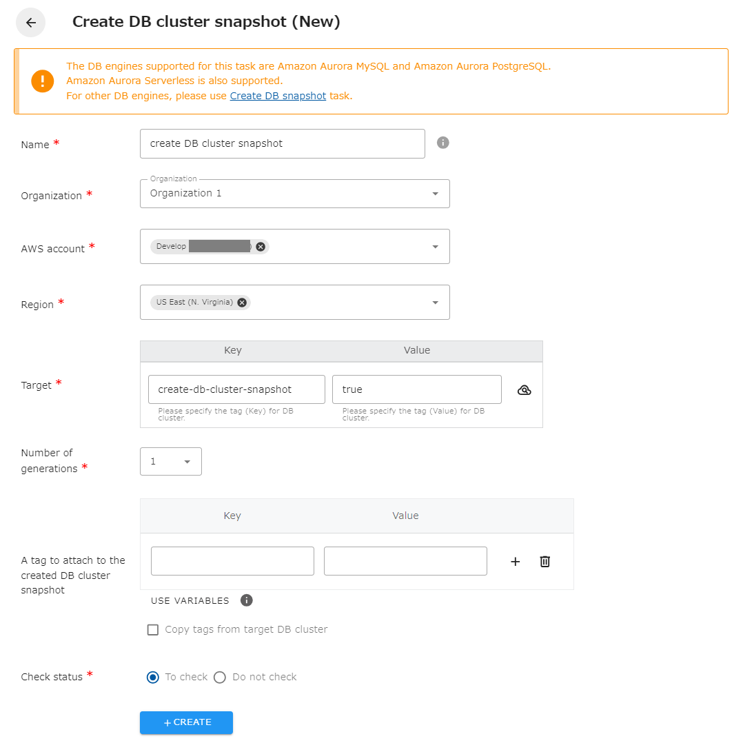 Create db cluster snapshot opswitch support